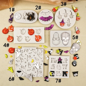 Detailed view of Halloween silicone molds featuring pumpkin, skull, and bat designs