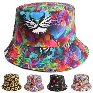 Reversible Graffiti Print Bucket Hat Cotton Polyester Sun Protection Outdoor Street Style Unisex Sunscreen Headwear