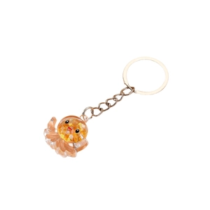 Luminous orange octopus acrylic keychain with glitter fill and gold metal ring