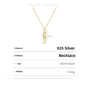 Detail showing s925 silver paperclip pendant with sliding zircons and dimensions