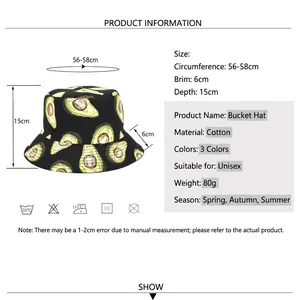 Bob unisexe en coton avec imprimé avocat et détails de taille pour tour de tête 56-58 cm