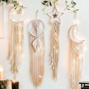 Handmade Macrame Dreamcatcher Wall Hanging Cotton Rope Bohemian Style Moon Star Owl Home Decor With Natural Stone