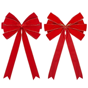 Weihnachtsbaumschmuck Schleife Rot Beflockter Samt Mit Goldrand Festliche Dekoration