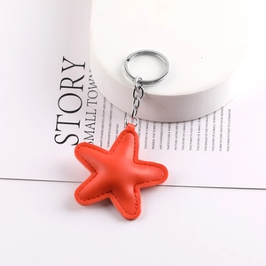 Vintage red starfish leather pendant charm with metal keychain for DIY bag decoration