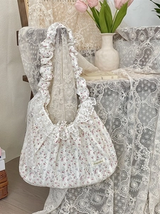 Sac à épaule à imprimé floral avec volants en dentelle et nœud, sac à main élégant