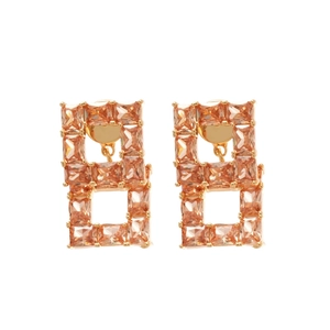 18K gold plated hollow square geometric stud earrings with sparkling champagne zircon