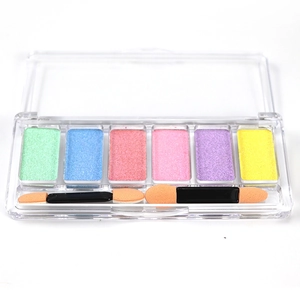 6-color solid mirror chrome powder palette with two sponge applicators for nail art