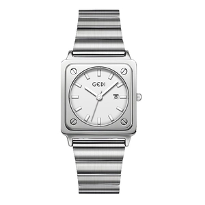 Orologio GEDI quadrato minimalista da donna in acciaio argento con data