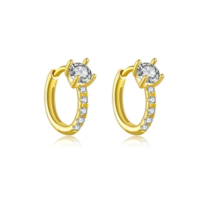 Classic S925 sterling silver hoop earrings with gold plating and sparkling pavé diamonds