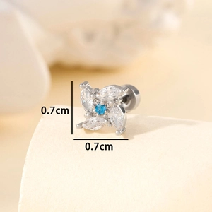 Silver windmill stud earrings with blue and clear zircon crystals 0.7cm size