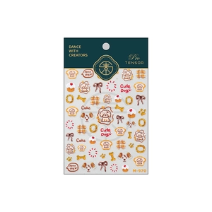 Cute dog cartoon nail stickers with cupcakes and donuts, model M-970 on white background