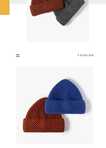 Close-up of thick knit wool texture and fold-over cuff design on winter beanies