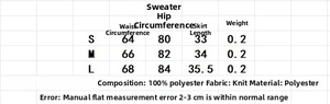 Size chart for women's knit polo top and shorts set with polyester fabric measurements