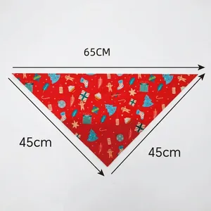 Christmas red printed pet bandana scarf 65x45x45cm size measurements overview