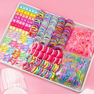 Macaron color kids hair accessories set with star clips, claw clips, and elastic bands