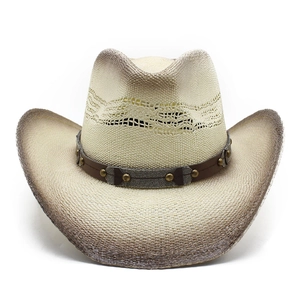 Classic Western Panama straw hat in cream with vintage distressed brim and leather band