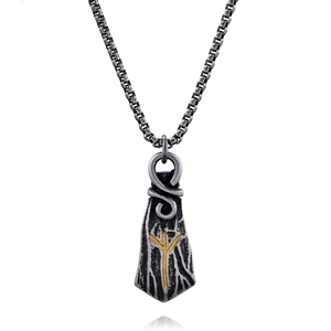 Vintage Viking Algiz rune pendant on box chain with a rustic bark texture finish