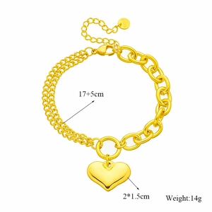Vintage gold heart pendant bracelet in stainless steel with 17+5cm extension chain
