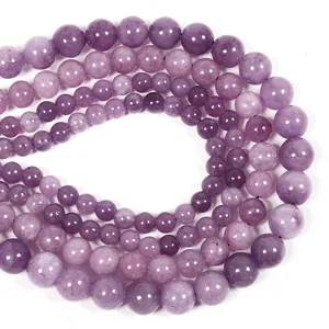 Natural Optimized Lavender Cloud Mother Round Beads For DIY Jewelry Making Polished Purple Lepidolite Gemstone Smooth