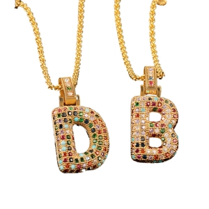 Gold plated D and B letter necklaces with colorful cubic zirconia pavé pendants