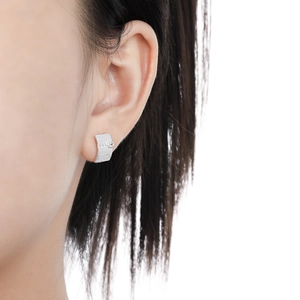 Brushed S925 silver hoop earrings with cubic zirconia, minimalist texture for women