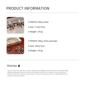 Detailed chart showing alloy and stone beaded jewelry dimensions and materials