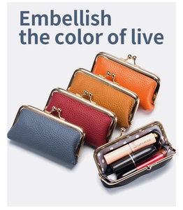 Mini genuine leather coin purses in five colors with metal clasp closure and interior storage