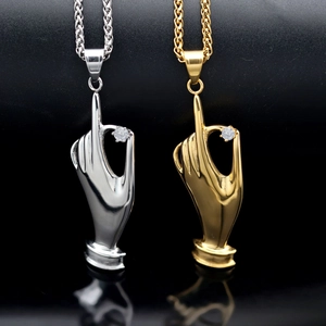 Hip Hop Hand Gesture Pendant 316 Stainless Steel Rhinestone Streetwear Jewelry For Women Men