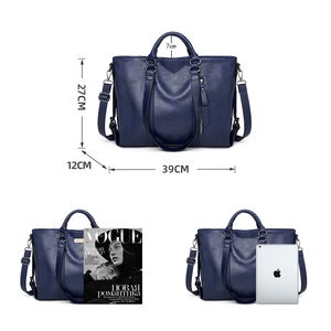 Detailed dimension layout for large tote bag with iPad and magazine for scale
