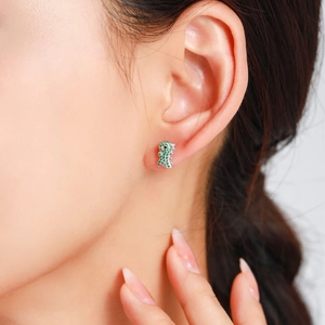 Boucles d'oreilles dinosaure en argent S925 avec zircons verts brillants pour femme