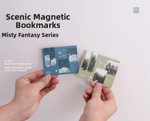 Macro view of landscape magnetic bookmarks in blue and green with a folding structure