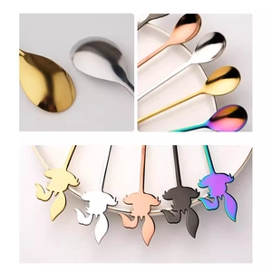 Five assorted creative fox handle 304 stainless steel coffee stirring and dessert spoons