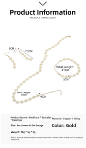 Detailed view of daisy jewelry set with necklace bracelet and earrings in gold finish