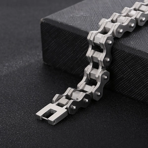 Industrial style stainless steel bike chain bracelet for men with brushed metal links
