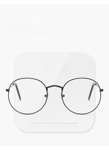 Lightweight 16g round metal glasses frame showing ultra-light weight on a digital scale