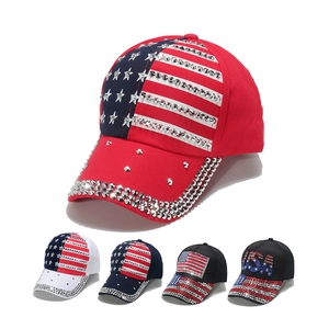 Casquette De Baseball Drapeau USA Strass Rivets Étoiles Rayures Réglable Chapeau Soleil Fête Nationale Patriotique