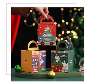 Three-piece Christmas gift box set with festive cartoon reindeer and Santa illustrations