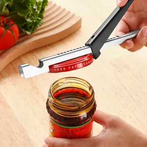 Manual stainless steel adjustable can opener with non-slip handle for kitchen use