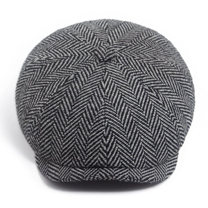 British retro herringbone newsboy cap for men and women with classic black and white tweed