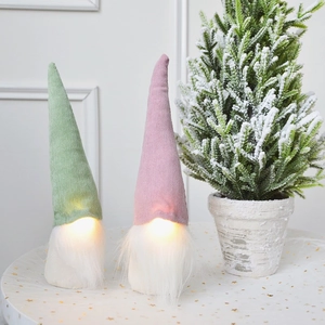 LED Christmas Gnome Ornaments Glowing Swedish Tomte Knitted Fabric Plush Long Beard Figurines For Desktop Window Tree Decor