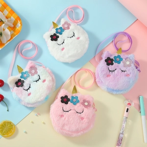 Plush Unicorn Crossbody Bag Sequin Flower Cute Cartoon Small Shoulder Coin Purse For Girls Kids Toddlers Soft Furry