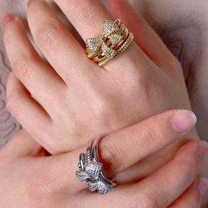 Chic butterfly open rings in gold and silver finish with sparkling zircon stones