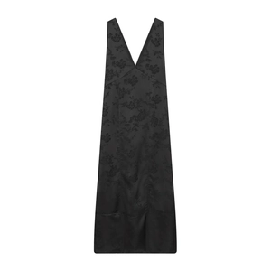 Robe Maxi Élégante Sans Manches À Col En V Profond Noir Jacquard Floral Polyester Robe De Soirée Pour Femmes