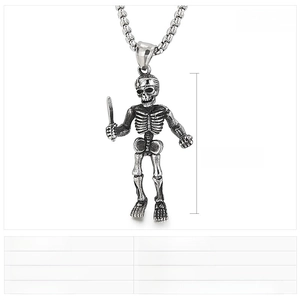 Detailed specs of stainless steel skull warrior pendant with 53x29mm size and 12g weight