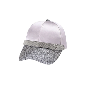 Women's silk-satin baseball cap with rhinestone belt decoration and glittery brim