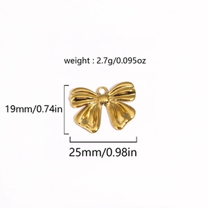 Golden bow pendant dimensions: 25x19mm width and height with 2.7g weight specifications
