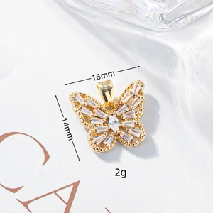 Gold plated hollow butterfly pendant with white zircons for DIY jewelry making