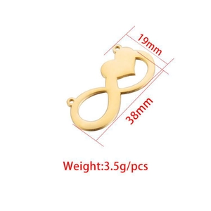 Mirror polished stainless steel gold heart infinity pendant 19x38mm size specs