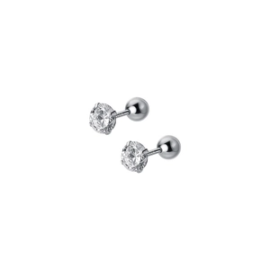 Classic S925 sterling silver stud earrings with four-prong round zircon and ball screw back