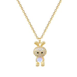 Titanium steel necklace with gold rabbit pendant featuring sparkling crystals and a center gem